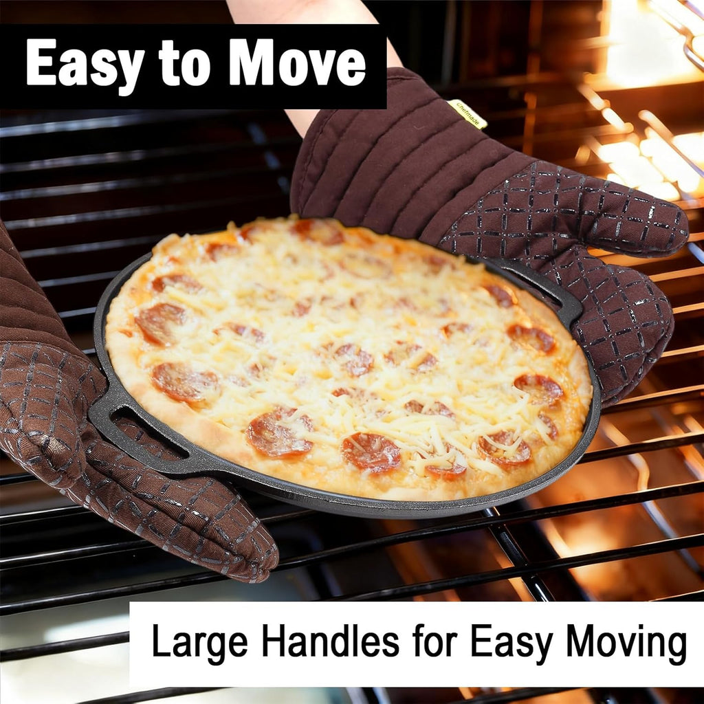 Skiennix Cast Iron Pizza Pan - 13.8 Inch Round Comal for Even Heating | Heavy-Duty with Dual Handles