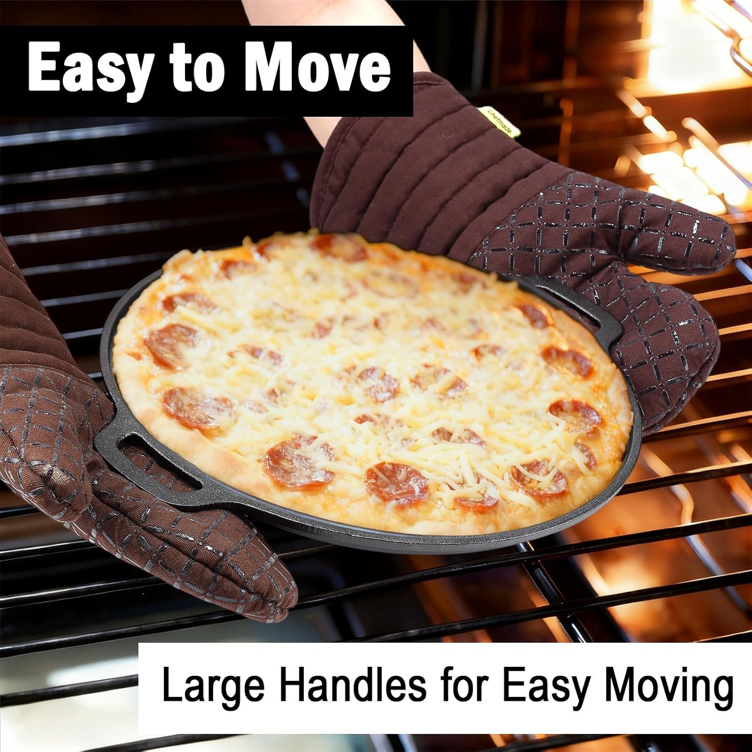 Skiennix Cast Iron Pizza Pan - 13.8 Inch Round Comal for Even Heating | Heavy-Duty with Dual Handles