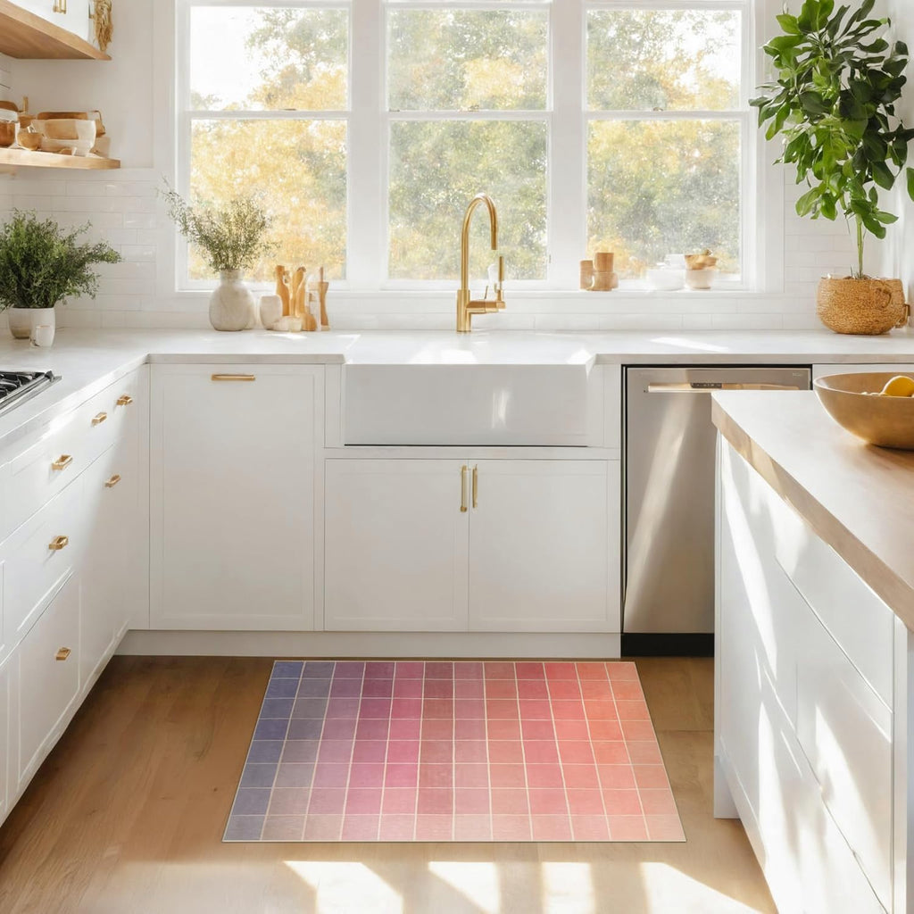 Skiennix Mid Century Modern Ombre Pink Checkered Rug - Washable Non-Slip 2x3 Small Area Rug for Entryway & Kitchen