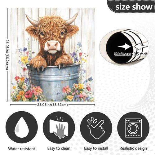Dishwasher Magnet Cover Front Door Cute Happy Highland Cow with Flowers Decorative Refrigerator Covers Magnetic Sheet Sticker Wash Machine Fridge Panel Decal for Kitchen Appliance 23x26 in