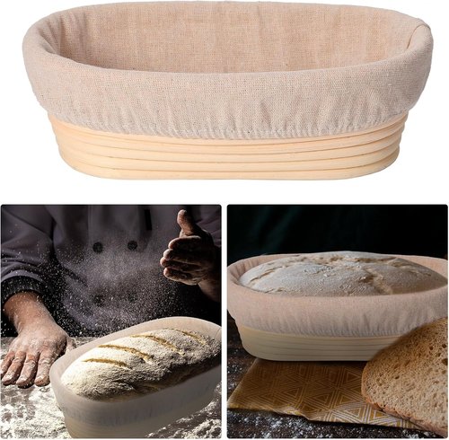 Gejoy 12 Set Bread Proofing Baskets - Oval Banneton Dough Bowls with Cloth Liner & Scraper | 10 Inch Sourdough Kit