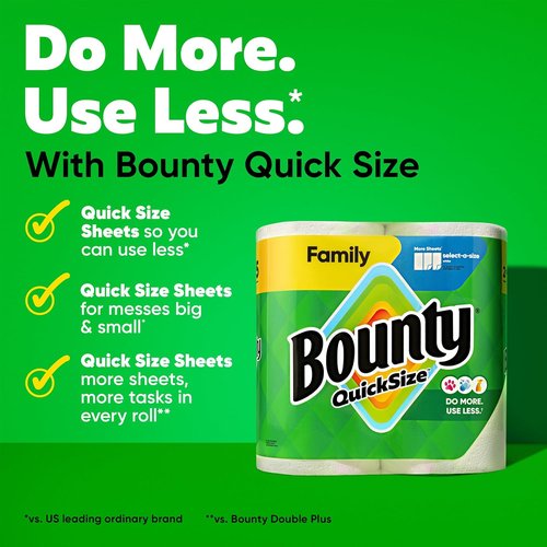 Bounty Paper Towels - Quick Size, Ultra Absorbent, 8 Family Rolls - White