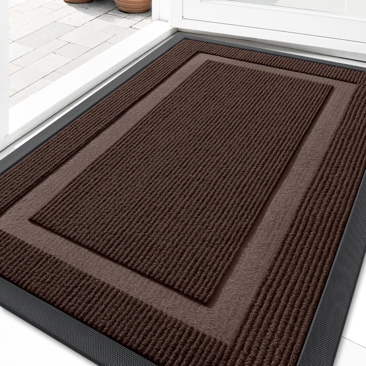 OLANLY Indoor Outdoor Front Door Mat - Waterproof All-Season Doormat, Easy Clean, 29.5x17, Dark Brown