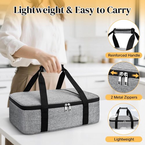 Coobiiya Insulated Casserole Carrier - Keeps Food Hot or Cold | Portable Tote for 9" x 13" Dish - Grey