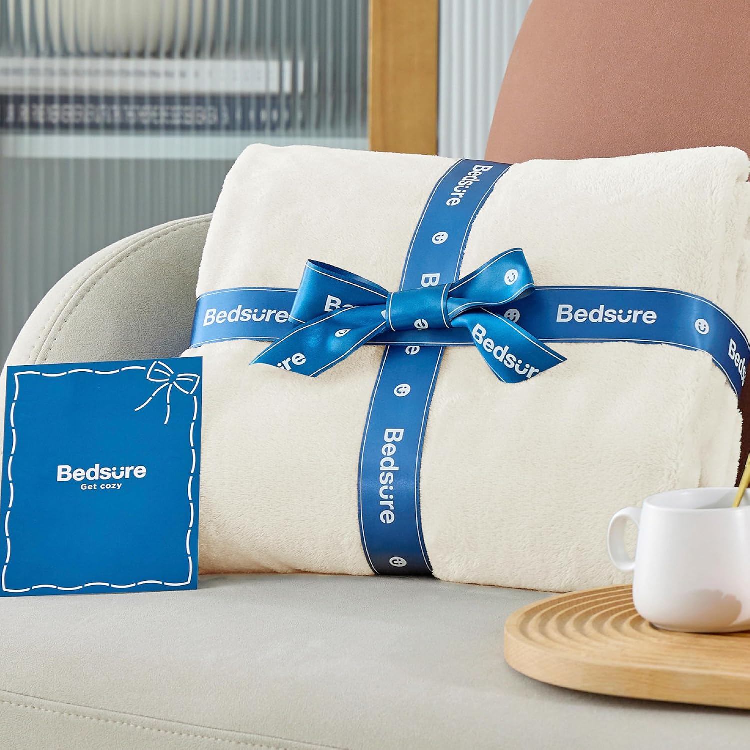 Bedsure GentleSoft Fleece Blanket - Queen Size Cream Plush & Cozy Microfiber, 90x90 Inches for Mother's Birthday Gifts
