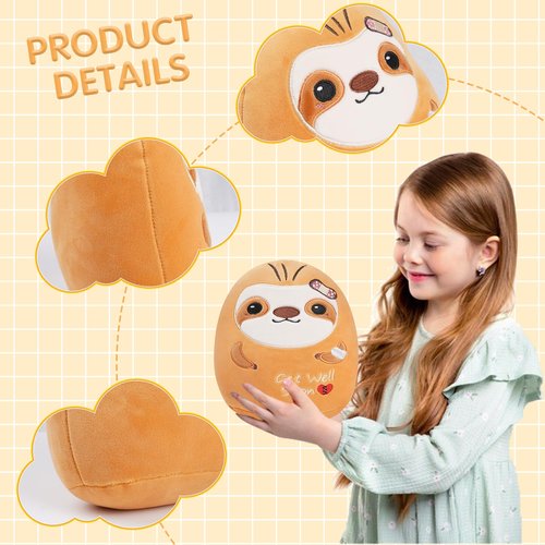 SEAOPOP Get Well Soon Plush - 7.8 Inch Sloth Plush Pillow Soft, Cute Stuff Animals Plushies Toys Gift for Girls Kids Women Recovering Patient
