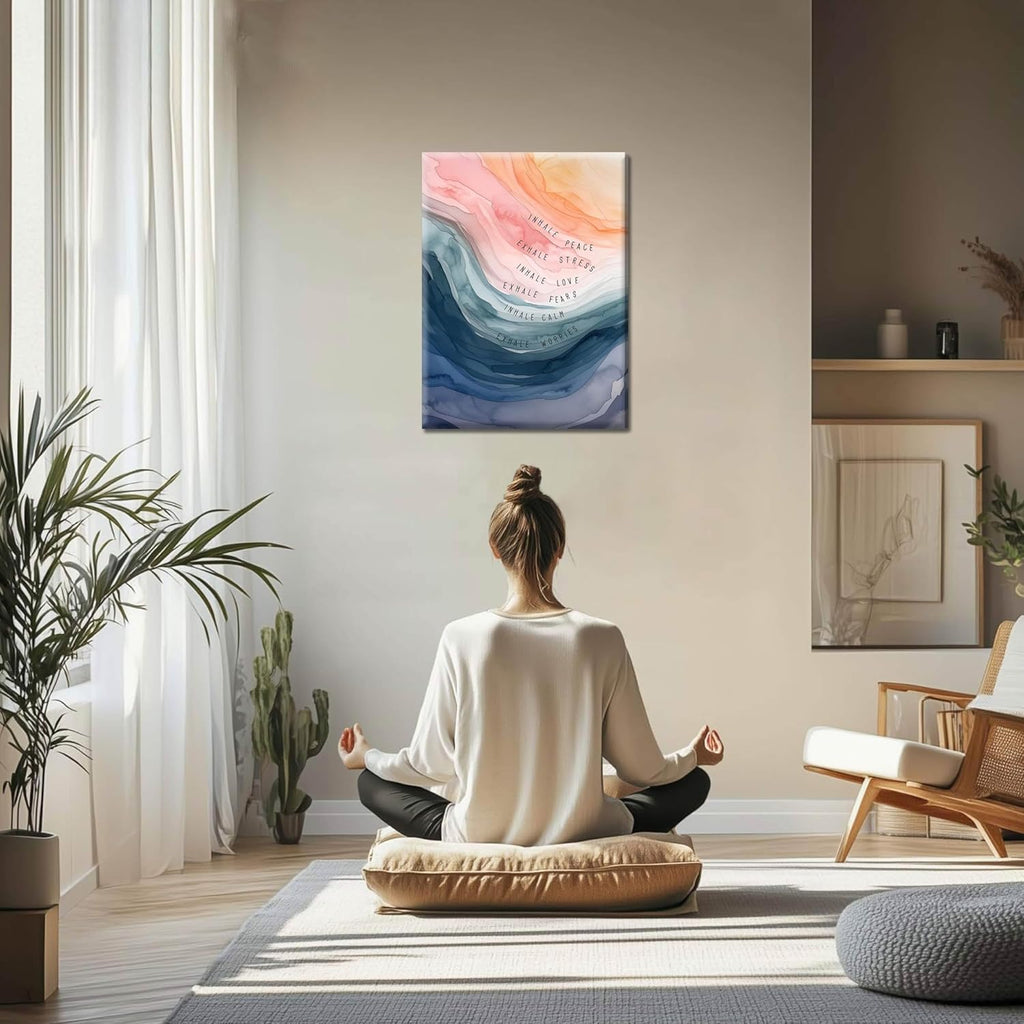Regine Switzerland Mental Health Wall Art - Inspirational Inhale Exhale Canvas Print | 12x16 Inch Framed Decor