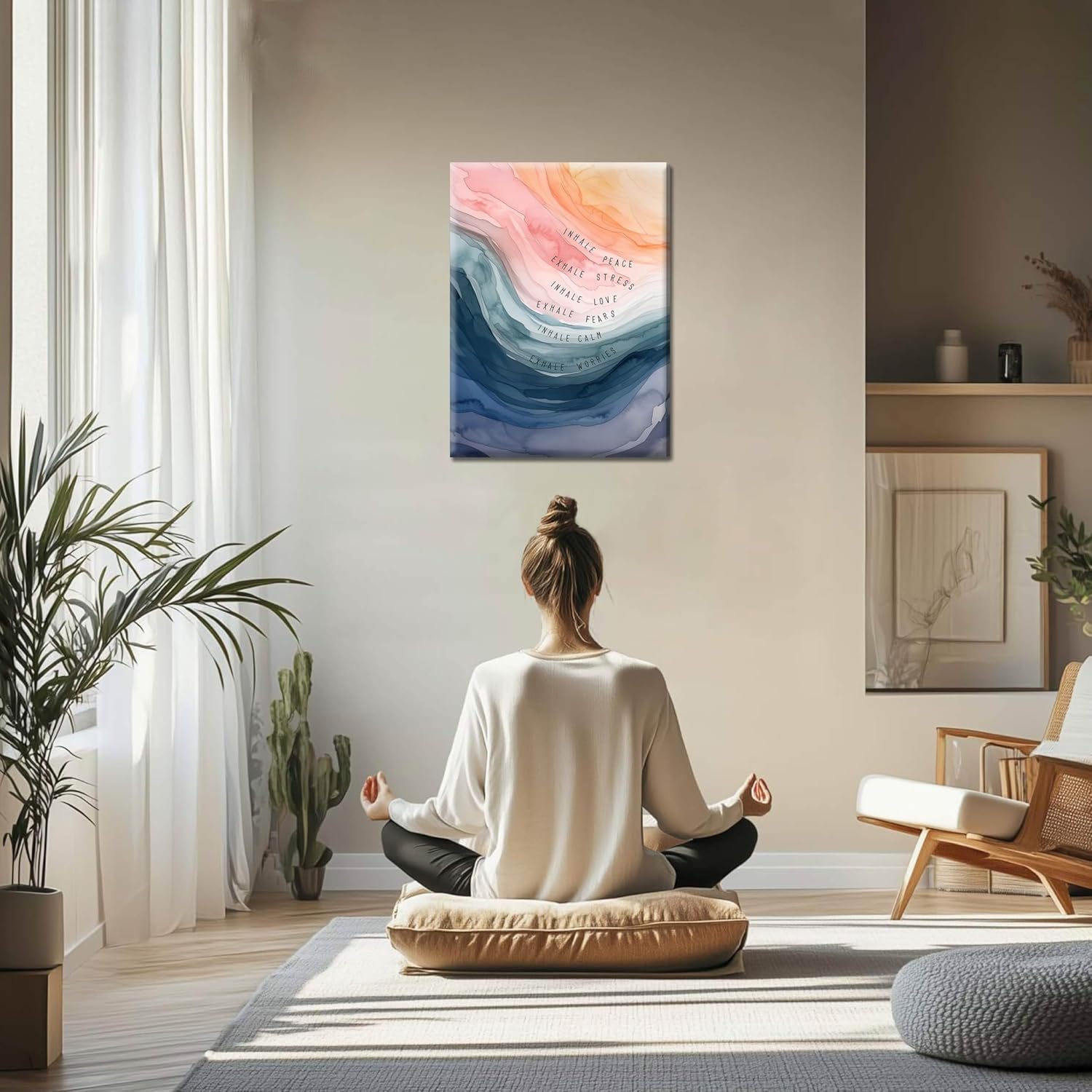Regine Switzerland Mental Health Wall Art - Inspirational Inhale Exhale Canvas Print | 12x16 Inch Framed Decor