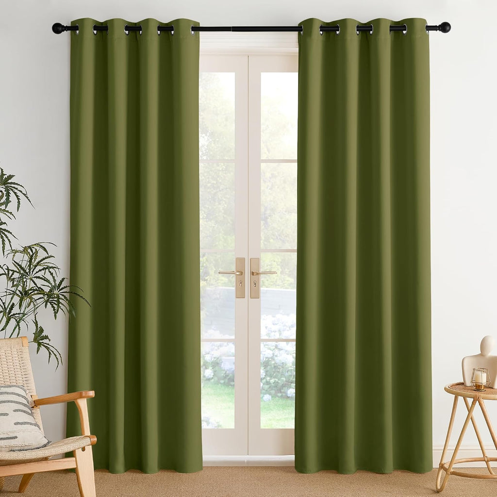 NICETOWN Room Darkening Curtains - Olive Green Drapery Panels, 52"W x 84"L for Enhanced Privacy