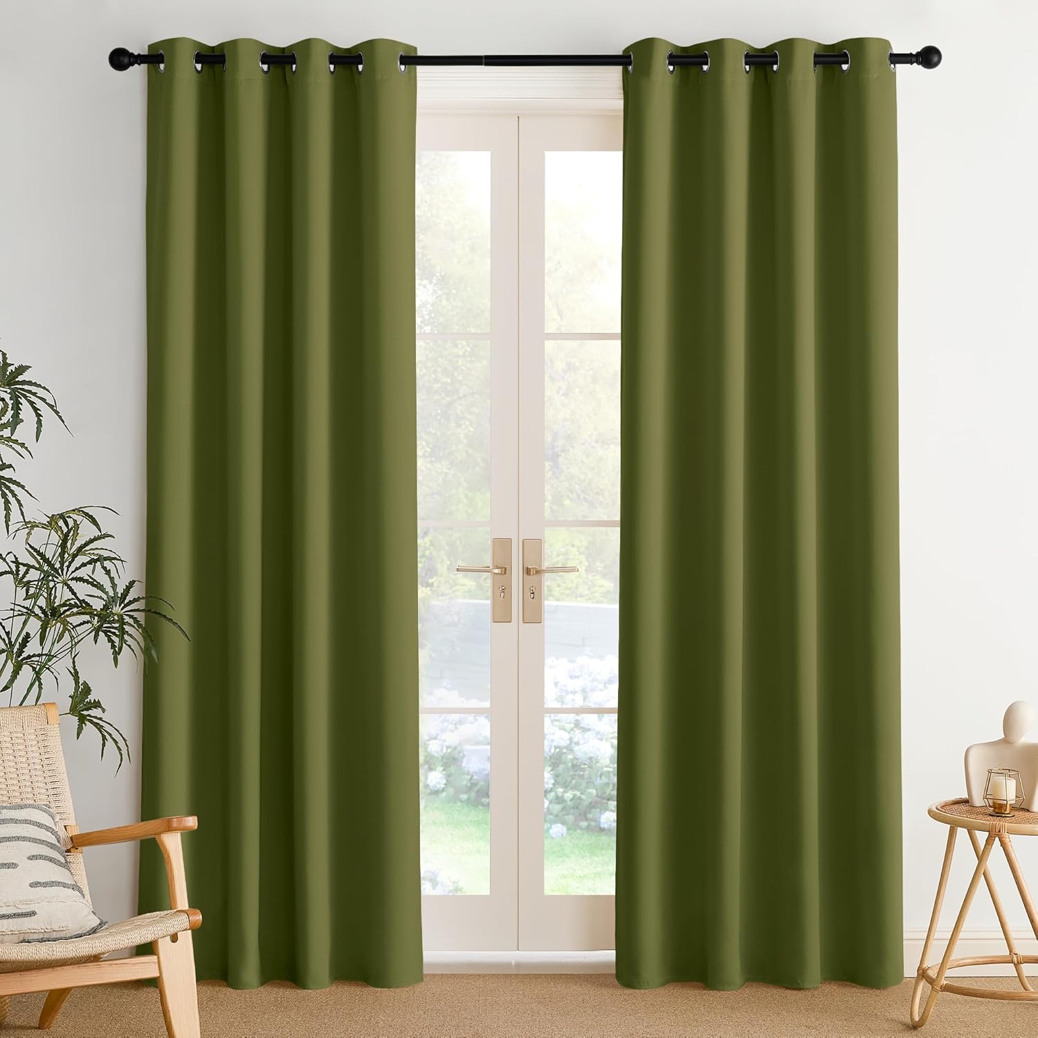 NICETOWN Room Darkening Curtains - Olive Green Drapery Panels, 52"W x 84"L for Enhanced Privacy
