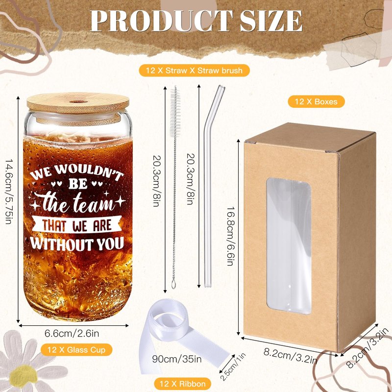 12 Set Employee Appreciation Gifts Bulk, Thank You Gifts for Coworker Staff Teacher Nurses Team, 16oz Can Shaped Beer Glass Cups Gift Box with Card for Women Men, Teacher's Day/Nurses Week