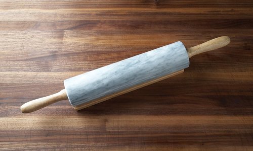 Fox Run Polished Marble Rolling Pin - 10-Inch Barrel with Wooden Cradle | Elegant White Design