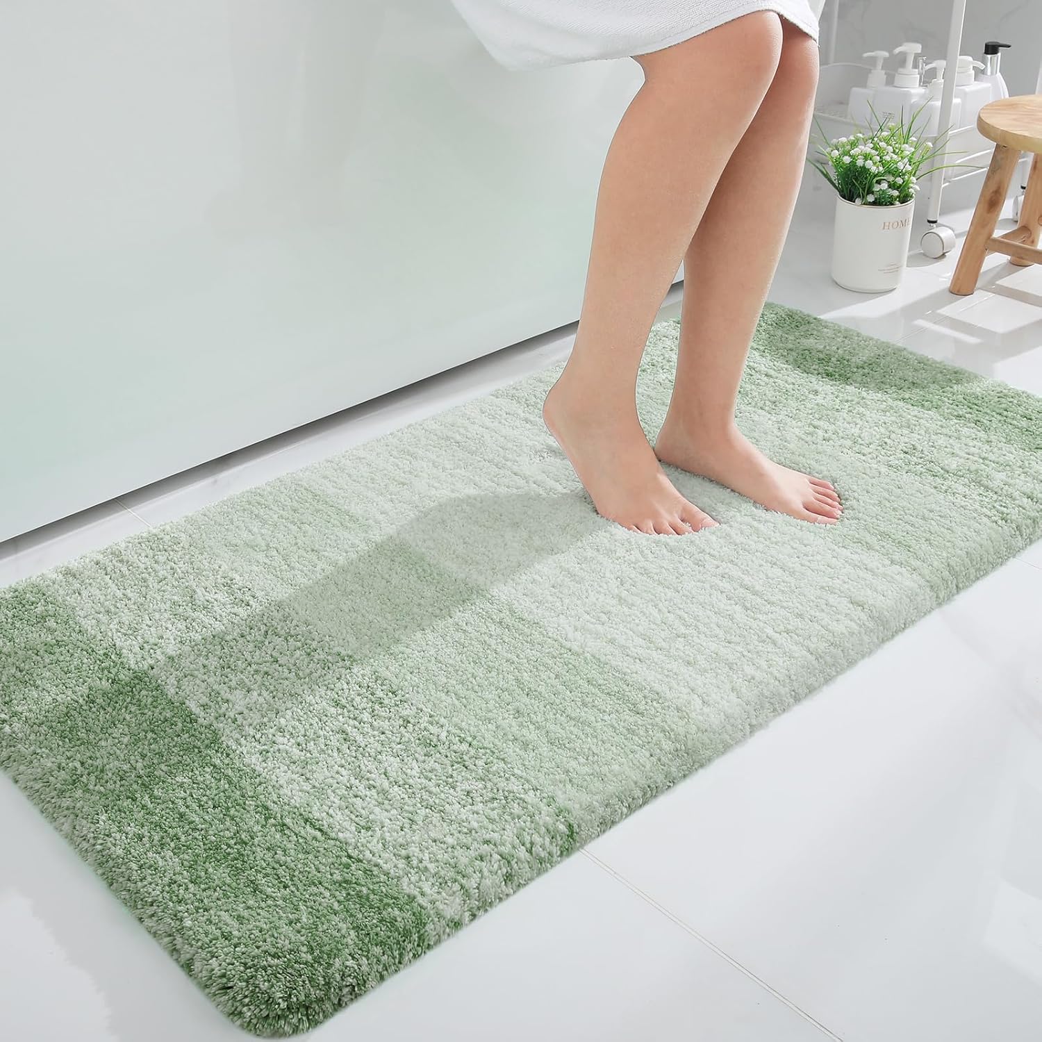 OLANLY Bathroom Runner Rug - Extra Soft Microfiber Mat, Quick Dry & Washable, 44x24, Sage Green