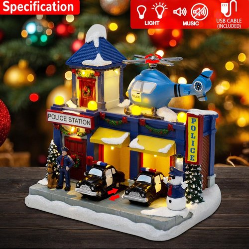 Innodept12 Christmas Animated Train Station Décor - Lighted Building with Clock, Music & LED Lights | Indoor Display