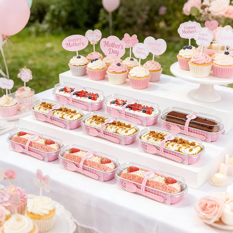 NPLUX 100 Pack Mini Cake Pans with Lids and Spoons Rectangular Aluminum Foil Baking Pans Mini Cheesecake Containers Mothers Day Party Favors(6.8oz)