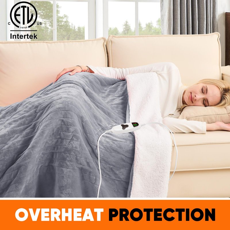 greenoak Heated Blanket Electric Twin 62"X84", Heating Blanket with 10 Heat Levels 1/2/4/6/8 Hours Auto-Off, Fleece Soft Christmas Blanket,Gifts for Grandma Seniors Mom,Misty Grey