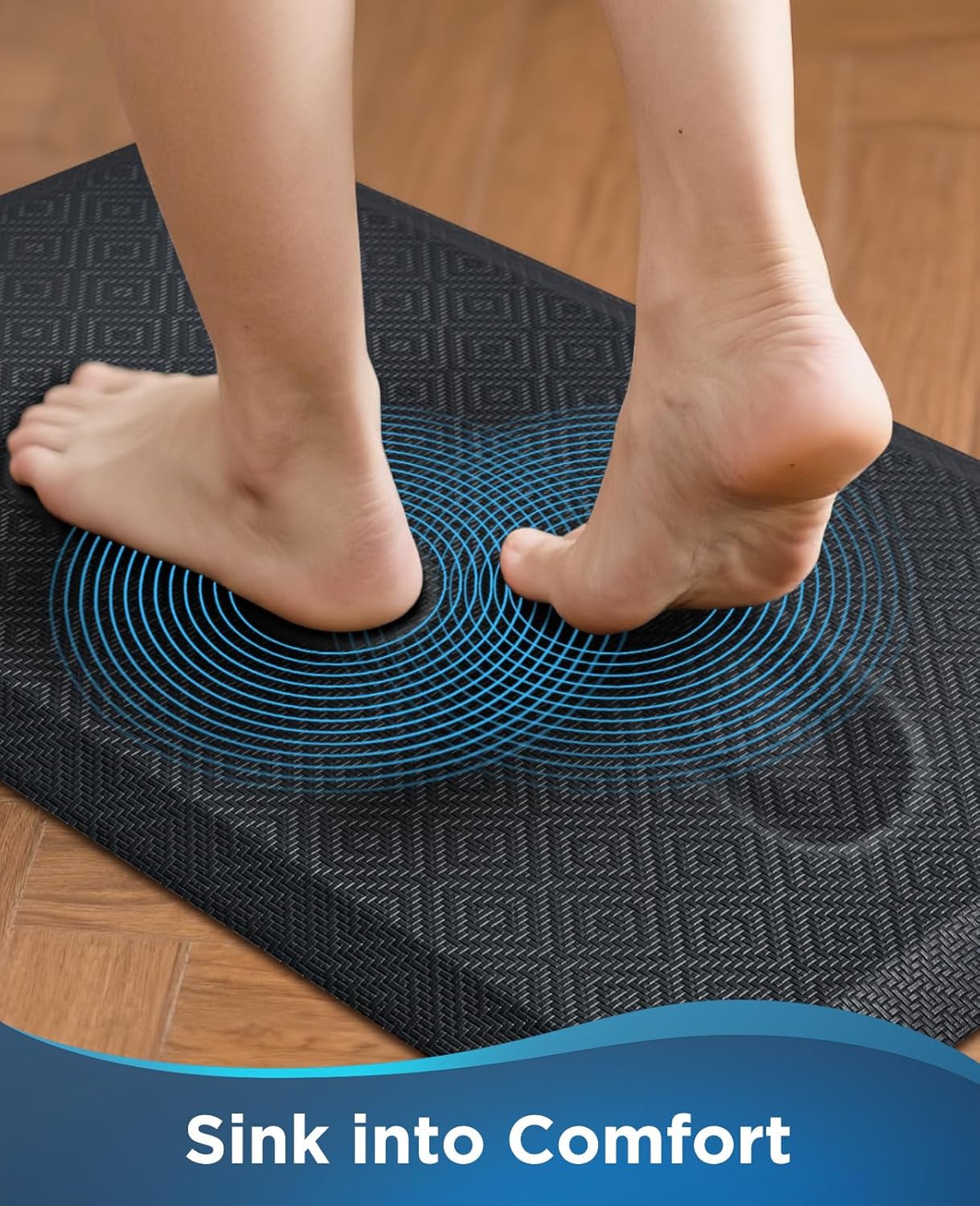 Ophanie Anti-Fatigue Kitchen Mats - 3/4 Inch Thick, Waterproof Comfort Mat | 20x32 Black Non-Slip Design