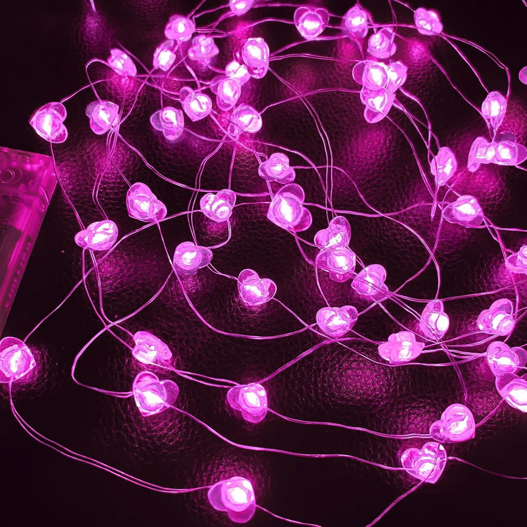 Skiennix 10FT Pink Heart Fairy Lights - Battery Operated LED String Lights with Timer | Waterproof for Indoor/Outdoor Decor