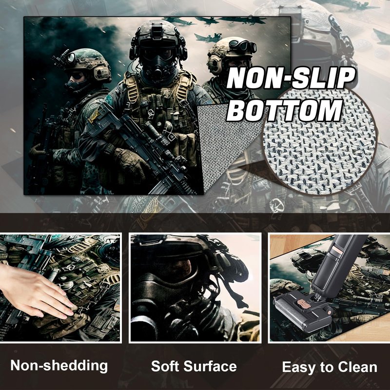 Shooting Game Rug Teen Boys Carpet with Battle Games Element Decoration Mat, War Game Rugs for Boy’s Bedroom Living Room Playroom, Non-Slip Children Gaming Area Rugs (Threesome, 60" x 40")