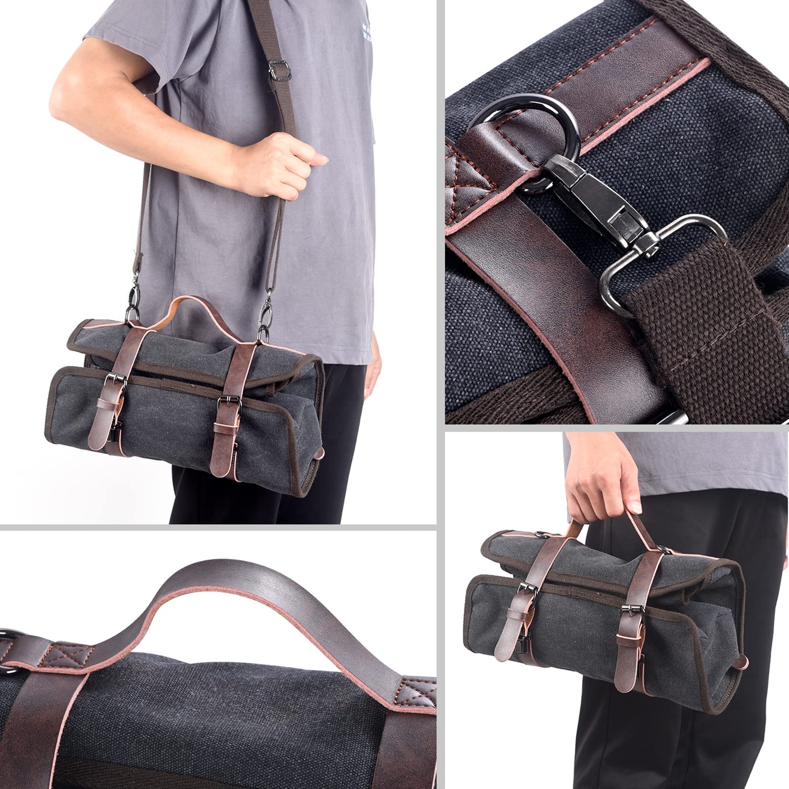 TREELF 13-Pieces Portable Bartender Bag Travel Bartender Bag Canavs Bar Kit Bag for Carrying Bar Tools Perfect Storage,Travel Bar Set for Home Cocktail Making, Work, Parties, Camping (Bag with Tools)