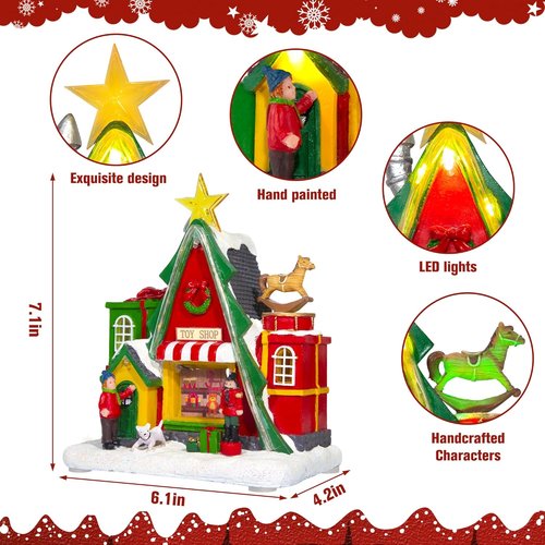 LED Lighted Musical Village House - 7.1” Triangular Christmas Decoration for Holiday Home Decor