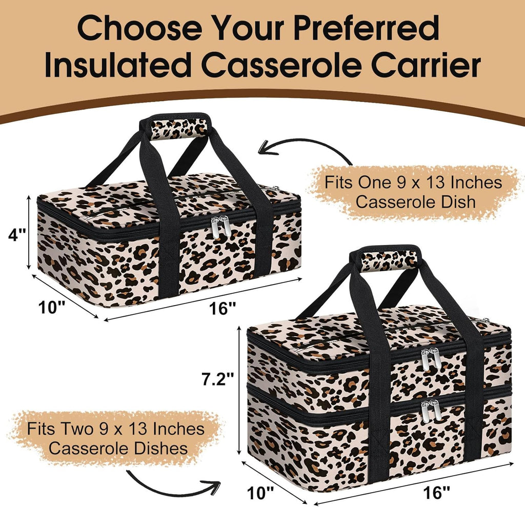 Skiennix Insulated Casserole Carrier - Portable Hot & Cold Food Tote Bag | Fits 9" x 13" Dish - Leopard Print