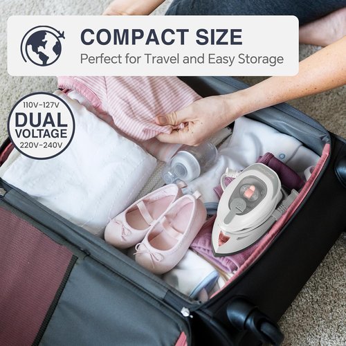 Beautural Mini Travel Steam Iron - Dual Voltage, Temperature Control, Non-Stick Soleplate | Perfect for Sewing & Quilting