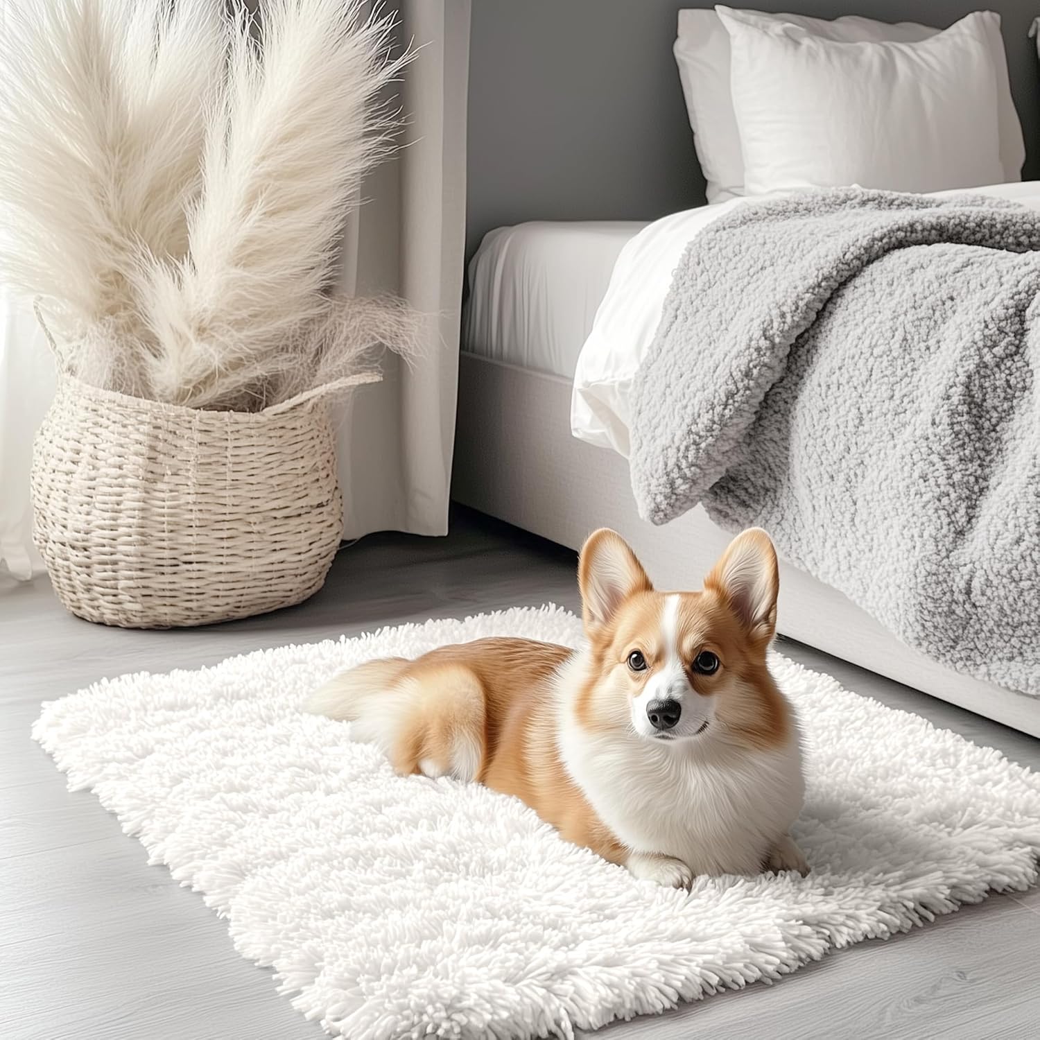 OLANLY Soft Fluffy Shaggy Small Rug - 2x2 Machine Washable Indoor Carpet for Kids & Nursery | Ivory