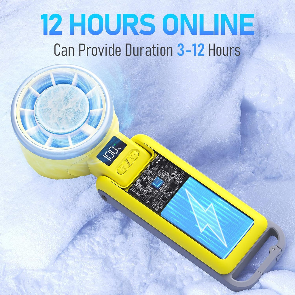 PlayHot Portable Handheld Turbo Fan - Rechargeable Ice Cooling Personal Fan | 12Hrs Battery Life, 5 Speed (Yellow)