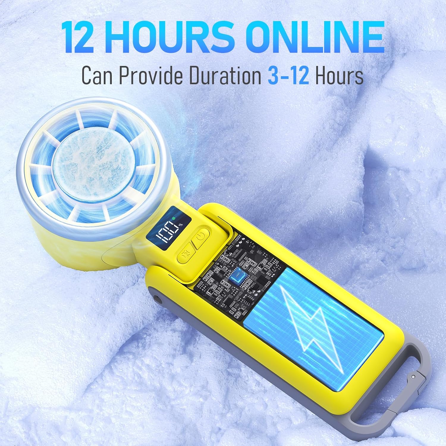 PlayHot Portable Handheld Turbo Fan - Rechargeable Ice Cooling Personal Fan | 12Hrs Battery Life, 5 Speed (Yellow)