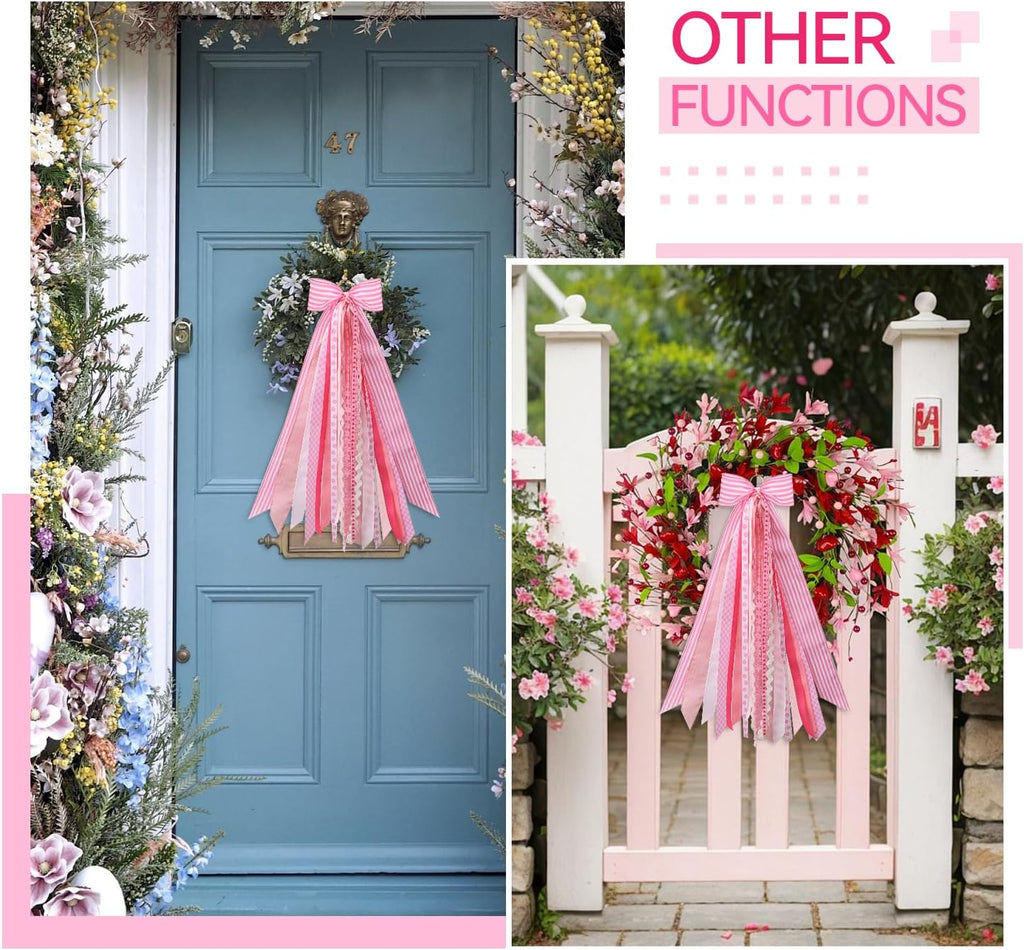 Skiennix Pink Wreath Sash - Decorative Ribbon for Front Door & Porch Garland Decor