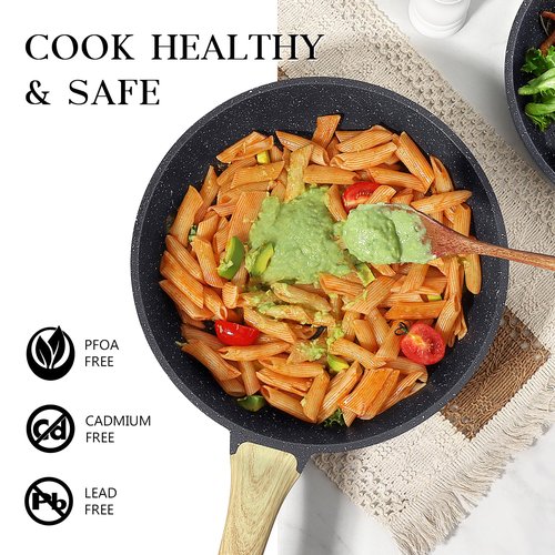GiPP Nonstick Frying Pan Skillet - 9.5" Grey Granite Non Stick Pans, Omelette Pan with Heat-Resistant Handle, Compatible with All Stovetops, PFOA Free