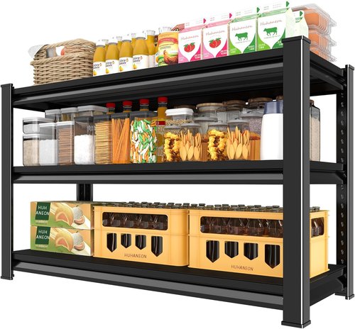 Metal Garage Shelving - Heavy Duty 3-Tier Utility Shelves | Adjustable Freestanding Rack - 48'' Wide, Black