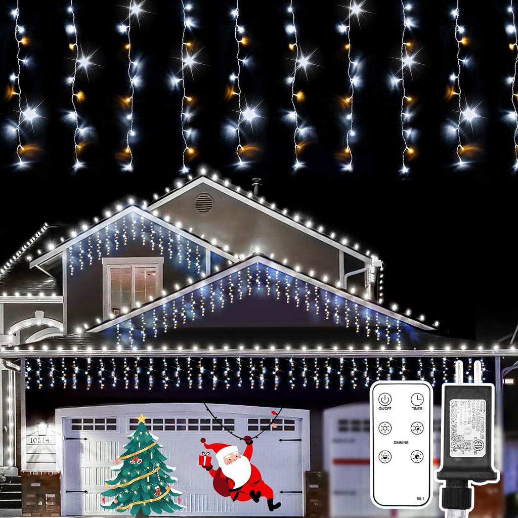 Suddus Christmas Icicle Lights - 24 Drops, 23.6ft Waterproof LED String Lights for Outdoor Use | Perfect for Houses, Roofs, and Parties