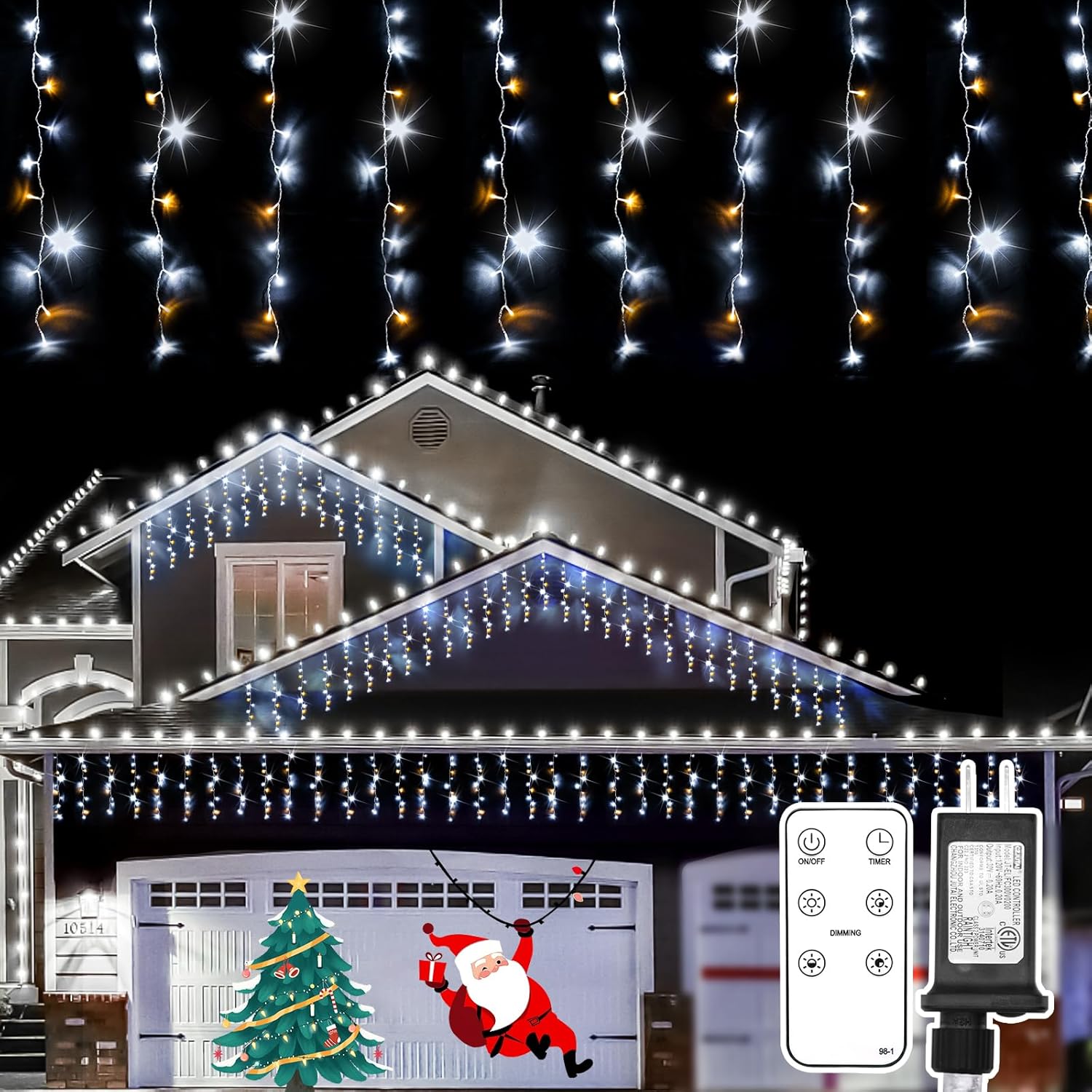 Suddus Christmas Icicle Lights - 24 Drops, 23.6ft Waterproof LED String Lights for Outdoor Use | Perfect for Houses, Roofs, and Parties