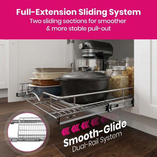 HOLDN’ STORAGE Pull Out Cabinet Organizer, Heavy Duty Caddy w/Lifetime Limited Warranty -14”W x 21”D - Requires At Least 15-1/4” Cabinet Opening, Steel Metal Cabinet Drawers Slide Out, Chrome