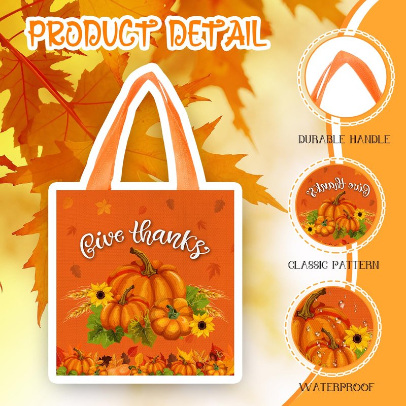 Sweetude 36 Pack Thanksgiving Gift Bags with Handles Reusable Thanksgiving Tote Bags with Tissue Paper Non-woven Fall Autumn Pumpkin Turkey Maple Leaf Turkey Gnome for Party Favor Supplies