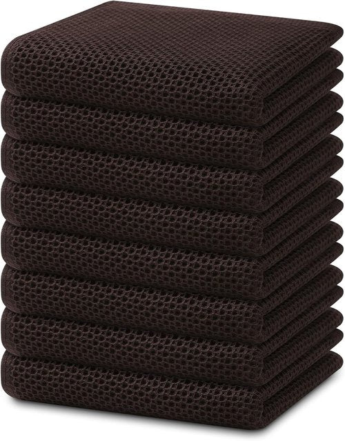 Homaxy 100% Cotton Waffle Weave Dish Towels - Ultra Soft & Absorbent, Quick Drying, 13x28 Inches, 8-Pack | Dark Brown