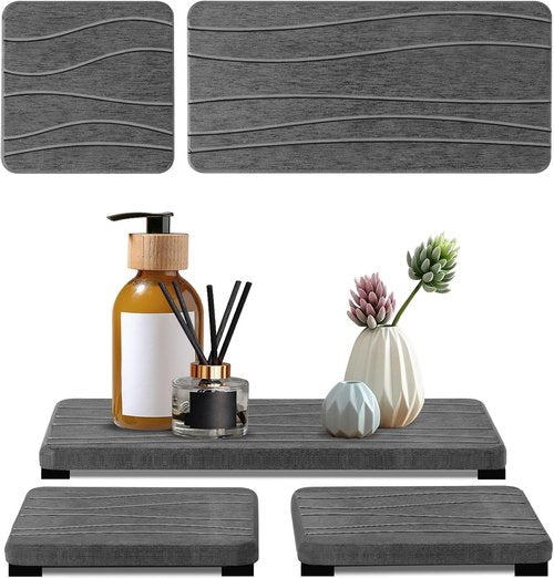 Diatomite Coasters by Skiennix - Fast Drying Water Absorbing Stone Tray Set | 3PCS for Kitchen & Bathroom