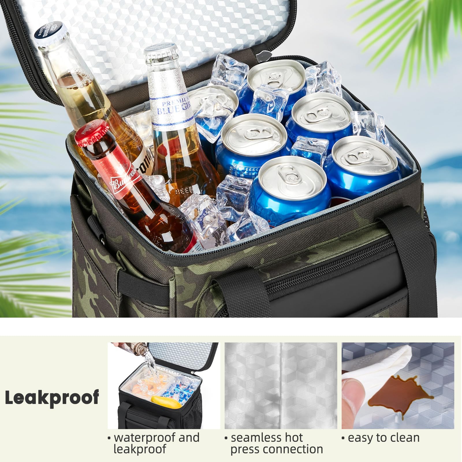 holuxer Insulated Lunch Bag & Lunch Box for Men - Double Deck Reusable Lunch Bag for Women Tote Cooler Bag Leakproof Soft Expandable - Large Lunchbox for Work/Adult/Picnic/Outdoor (Camo，15L)