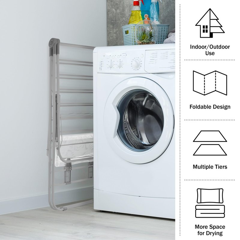 Clothes Drying Rack - Indoor/Outdoor Portable Laundry Rack for Clothing, Towels, Shoes - Collapsible Clothes Stand by Everyday Home (Brushed Silver)