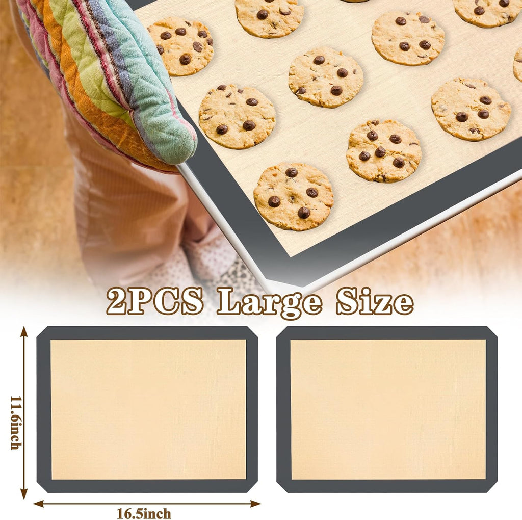 Ninsula Silicone Baking Mats - Non-Stick Reusable 2-Pack | 16.5"x11.6" Food Safe Sheets for Cookies, Bread, Pizzas