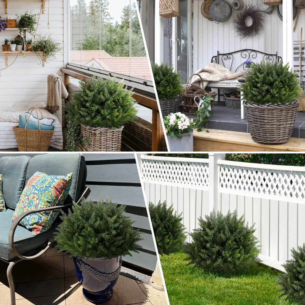 Pertivery 2 Pack Artificial Cedar Topiary, 23.6Inch UV Resistant Artificial Shrubs, with Ground Spikes, Indoor and Outdoor Fake Evergreen Tree for Porch, Garden, Front Door Decoration