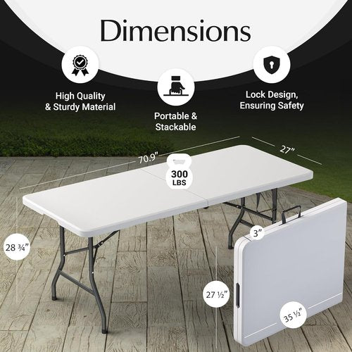 6FT Heavy Duty Folding Table by [Brand Name] - Portable with Built-In Handle & Steel Legs for Events, Picnics, and More