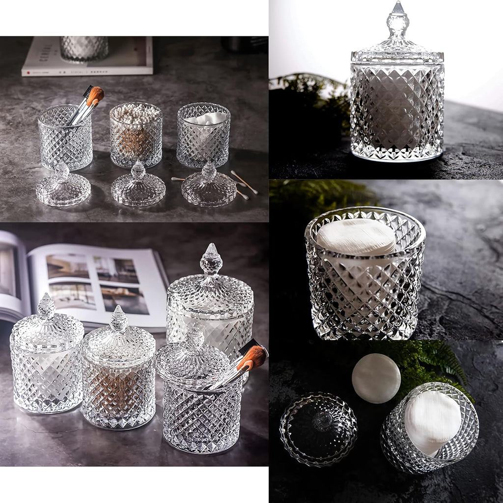Qtip Holder - Thick Glass Apothecary Jars with Lid | 2 Pack Bathroom Storage for Cotton Swabs, Jewelry & More