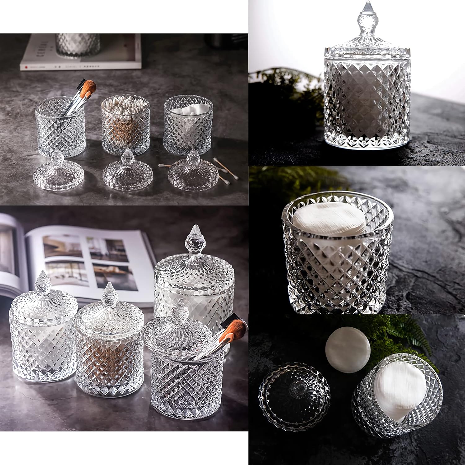 Qtip Holder - Thick Glass Apothecary Jars with Lid | 2 Pack Bathroom Storage for Cotton Swabs, Jewelry & More