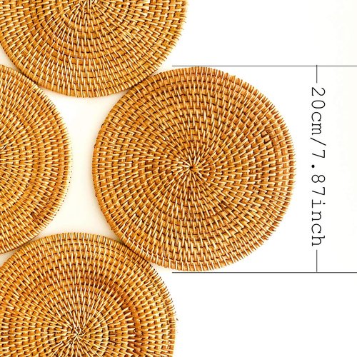 7.87 Inch Natural Round Rattan Trivets Set of 4 - Handwoven Heat Resistant Coasters & Hot Pads, Thick Table Protectors for Farmhouse Boho Decor, Ideal Gift for Home Wedding Housewarming