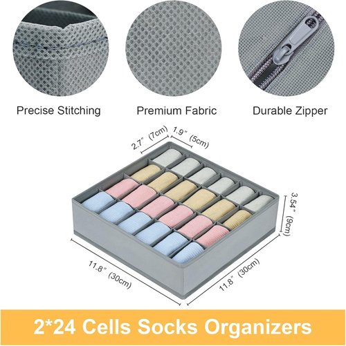 Joyoldelf Sock Drawer Organizer - 24 Cell Underwear & Sock Storage Dividers | Grey, 2 Packs