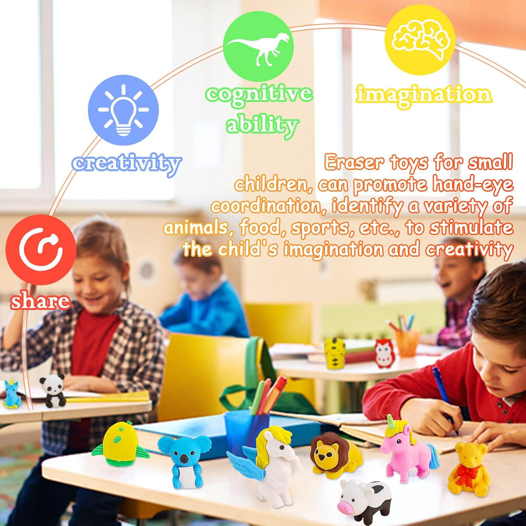 URSKYTOUS 60Pcs Animal Erasers - Fun Desk Pets for Kids | Ideal Classroom Prizes & Party Favors