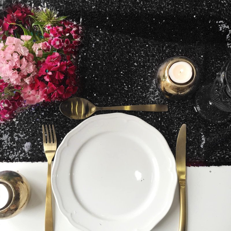HMQIANG 10 Pack Black Sequin Table Runner 12x108 inch Shiny Metallic Sequin Table Linens Runner Party Decor Black Glitter Party Supplies Fabric for Halloween Baby Shower Holiday Celebration